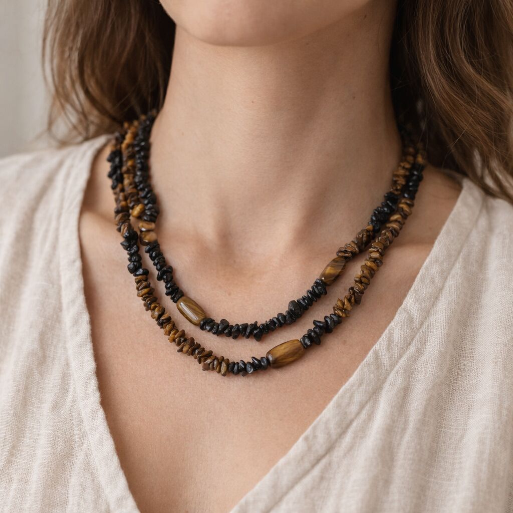 Spinel & Tiger Eye Necklace | Bold Layered Style Main image