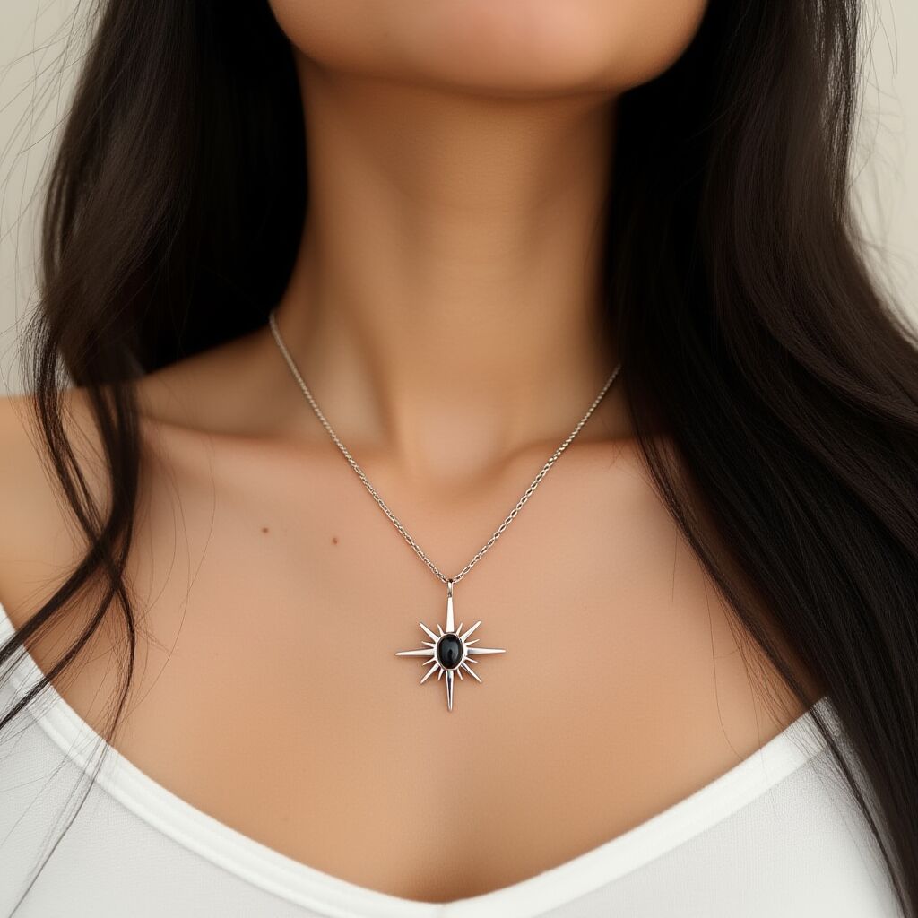 Black Agate Sunburst Pendant | Strength & Protection