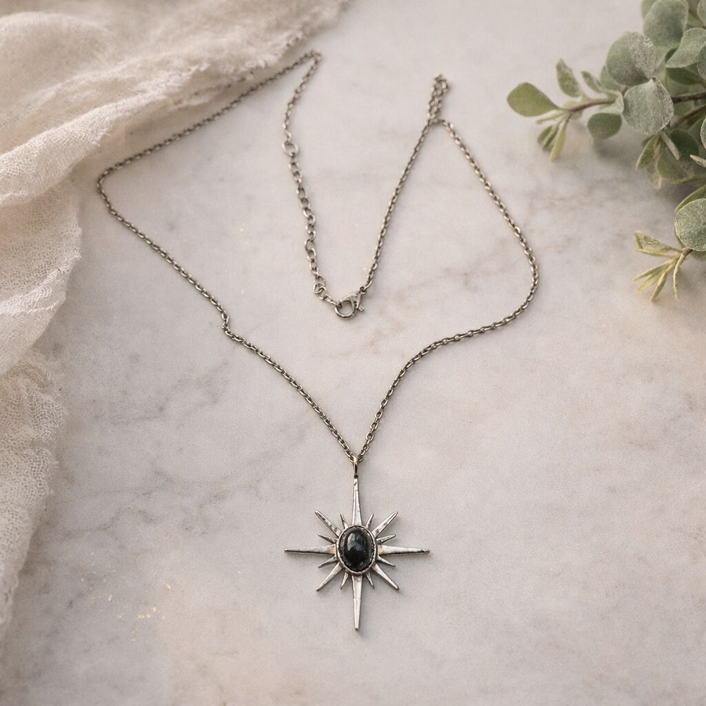 Black Agate Sunburst Pendant | Strength & Protection