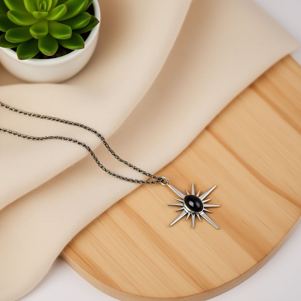 Black Agate Sunburst Pendant | Strength & Protection Main image