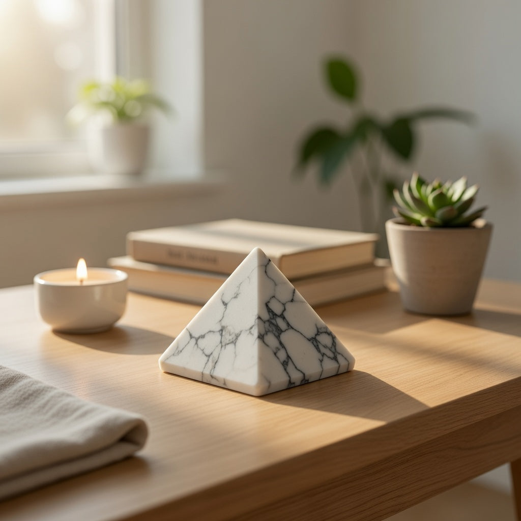 White Howlite Pyramid | Calm & Focus