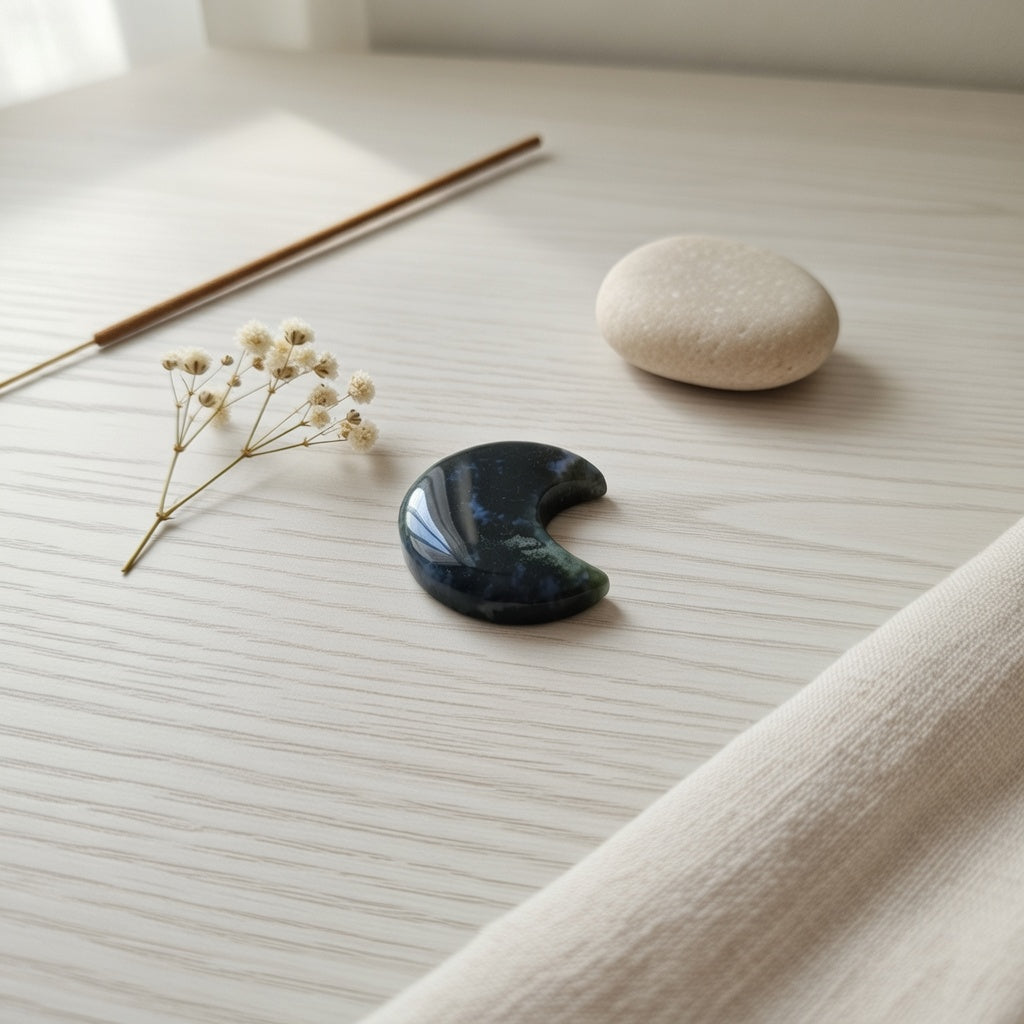 Moss Agate Moon | Growth & Balance Decor