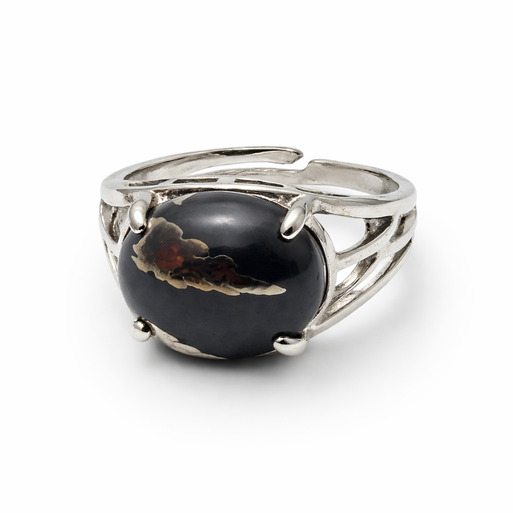 Hematite Round Ring in Silver Tone