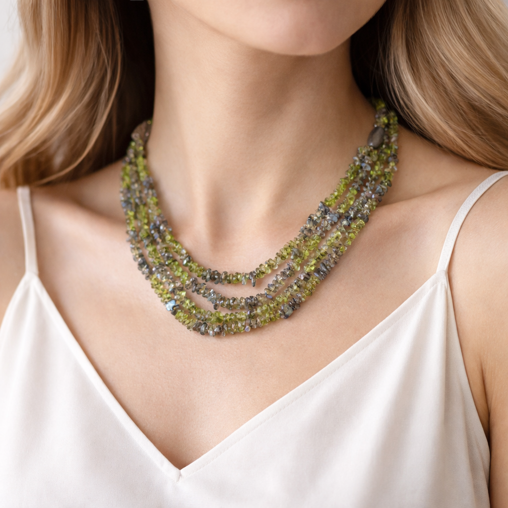 Peridot and Labradorite Tiny Nuggets Necklace Main image